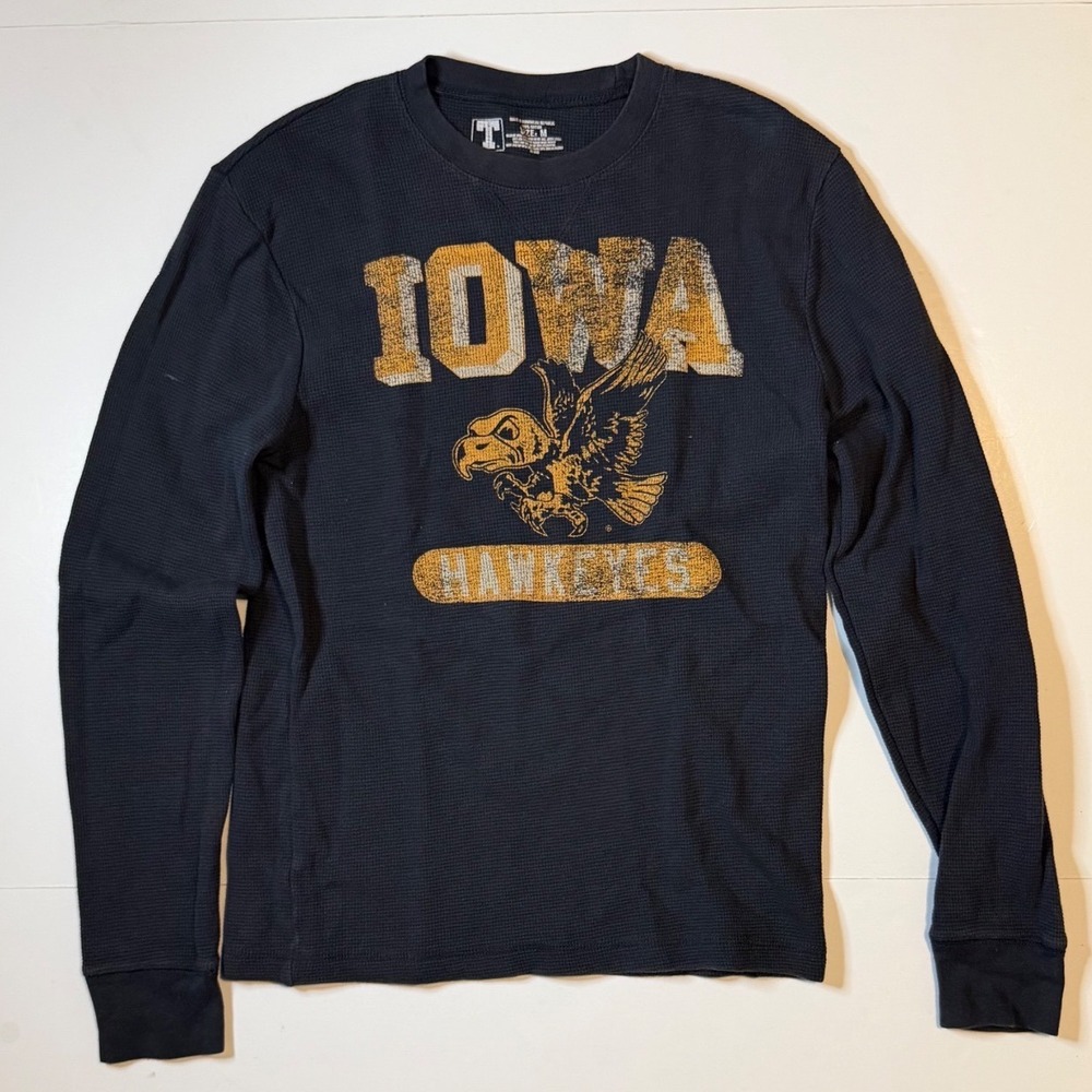 Vtg University Square Iowa Hawkeyes Waffle Knit Thermal Long Sleeve Shirt Sz Med